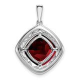 Sterling Silver Pendant with Garnet and Diamond, Leaf Openwork Frame, Nature-Inspired Design