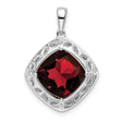 Sterling Silver Pendant with Garnet and Diamond, Leaf Openwork Frame, Nature-Inspired Design