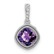 10k White Gold Amethyst Pendant with Diamond Halo and Small Stone Bail for Women