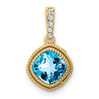 14k Yellow Gold Pendant with Swiss Blue Topaz, Diamond Accent Bail, Detailed Border
