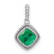 Cushion Emerald and Diamond Charm Pendant in Real 10k White Gold