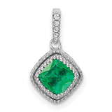 Cushion Emerald and Diamond Charm Pendant in Real 10k White Gold