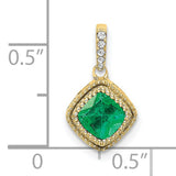 Cushion Emerald and Diamond Charm Pendant in Real 10k Yellow Gold