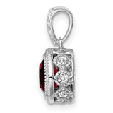 14k White Gold Pendant with Cushion Cut Garnet and Diamond Halo Setting