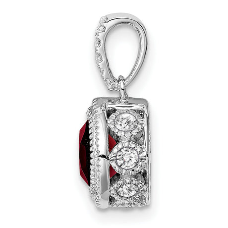 14k White Gold Pendant with Cushion Cut Garnet and Diamond Halo Setting