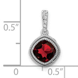 14k White Gold Pendant with Cushion Cut Garnet and Diamond Halo Setting