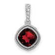14k White Gold Pendant with Cushion Cut Garnet and Diamond Halo Setting