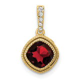 14k Yellow Gold Garnet Pendant with Cubic Zirconia Accents, Milgrain Detailing, January Birthstone