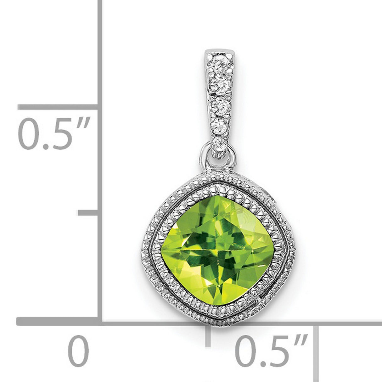 10k White Gold Pendant with Cushion Cut Peridot and Diamond Accents, August Birthstone Jewelry