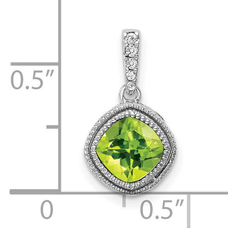 10k White Gold Pendant with Cushion Cut Peridot and Diamond Accents, August Birthstone Jewelry