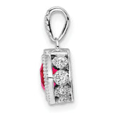 14k White Gold Ruby Pendant with Diamond Accents, Cushion Cut Halo Design for Women