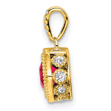 14k Yellow Gold Pendant with Ruby and Diamond, Cushion Cut, Romantic Style Jewelry for Women
