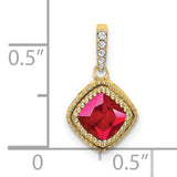 14k Yellow Gold Pendant with Ruby and Diamond, Cushion Cut, Romantic Style Jewelry for Women