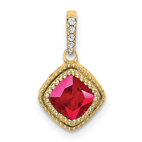 14k Yellow Gold Pendant with Ruby and Diamond, Cushion Cut, Romantic Style Jewelry for Women