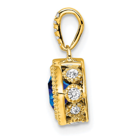 Cushion Sapphire and Diamond Charm Pendant in Real 10k Yellow Gold