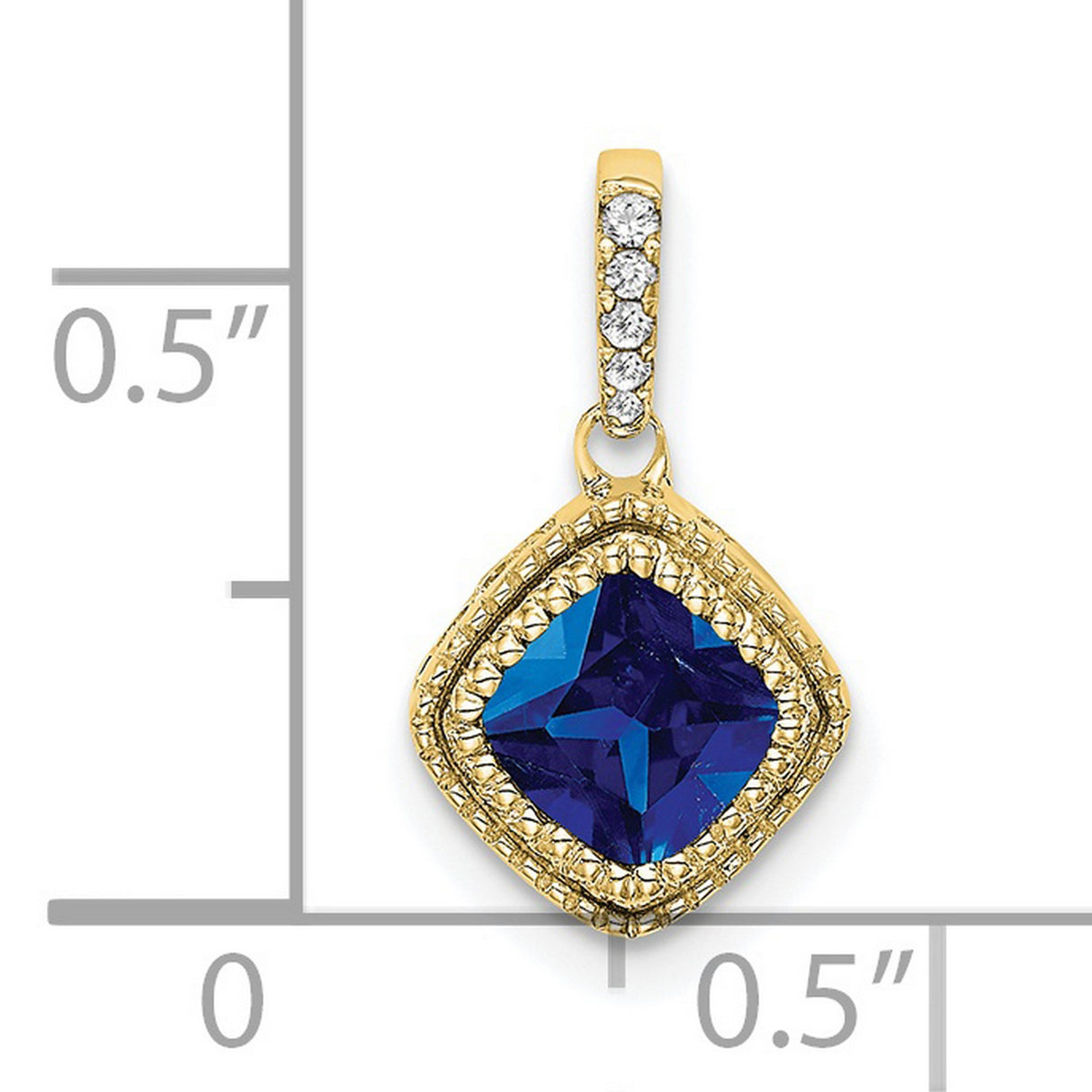 Cushion Sapphire and Diamond Charm Pendant in Real 10k Yellow Gold