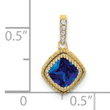 Cushion Sapphire and Diamond Charm Pendant in Real 14k Yellow Gold