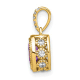 14k Yellow Gold Pendant with Oval-Cut Amethyst and Diamond Accents