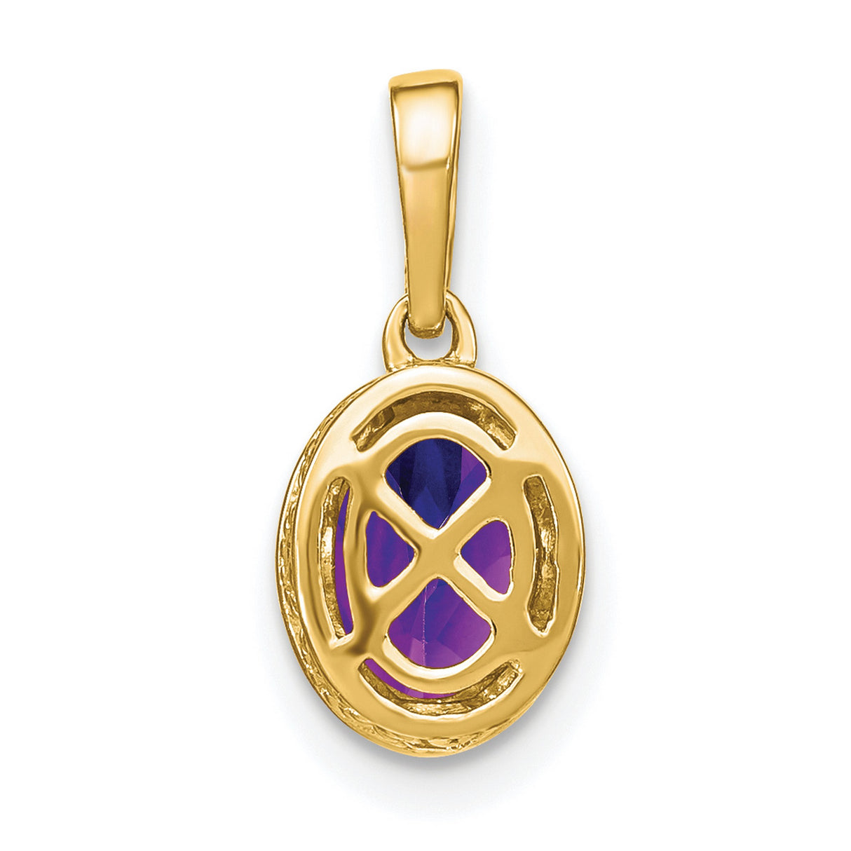 14k Yellow Gold Pendant with Oval-Cut Amethyst and Diamond Accents