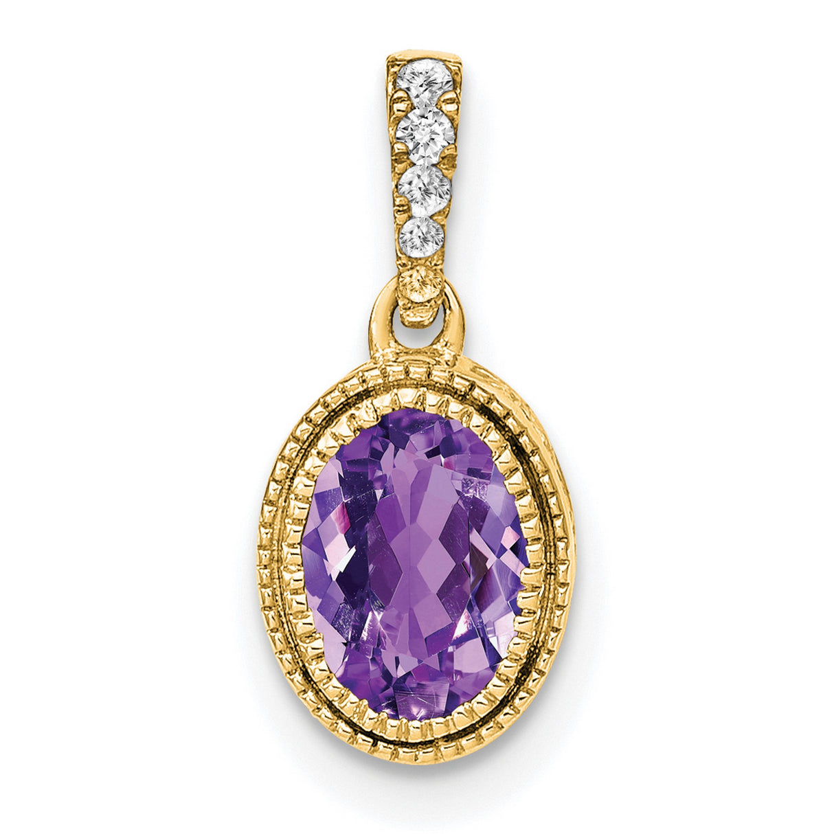 14k Yellow Gold Pendant with Oval-Cut Amethyst and White Zirconia Bail Accent