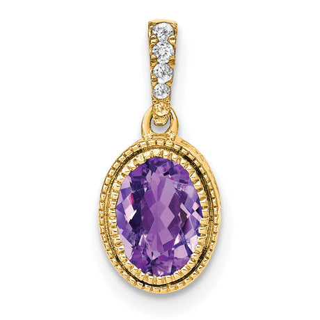 14k Yellow Gold Pendant with Oval-Cut Amethyst and White Zirconia Bail Accent
