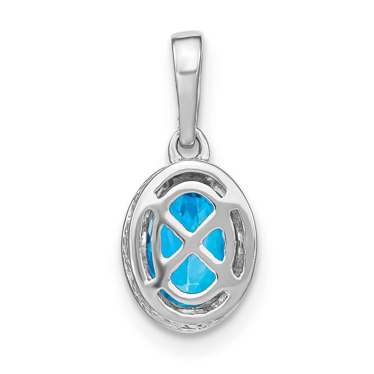 14k White Gold Pendant with Swiss Blue Topaz and Diamond Halo Accent Stones