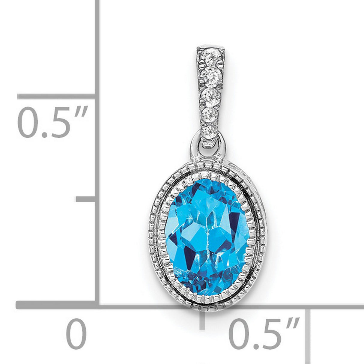 14k White Gold Pendant with Swiss Blue Topaz and Diamond Halo Accent Stones