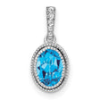 14k White Gold Pendant with Swiss Blue Topaz and Diamond Halo Accent Stones