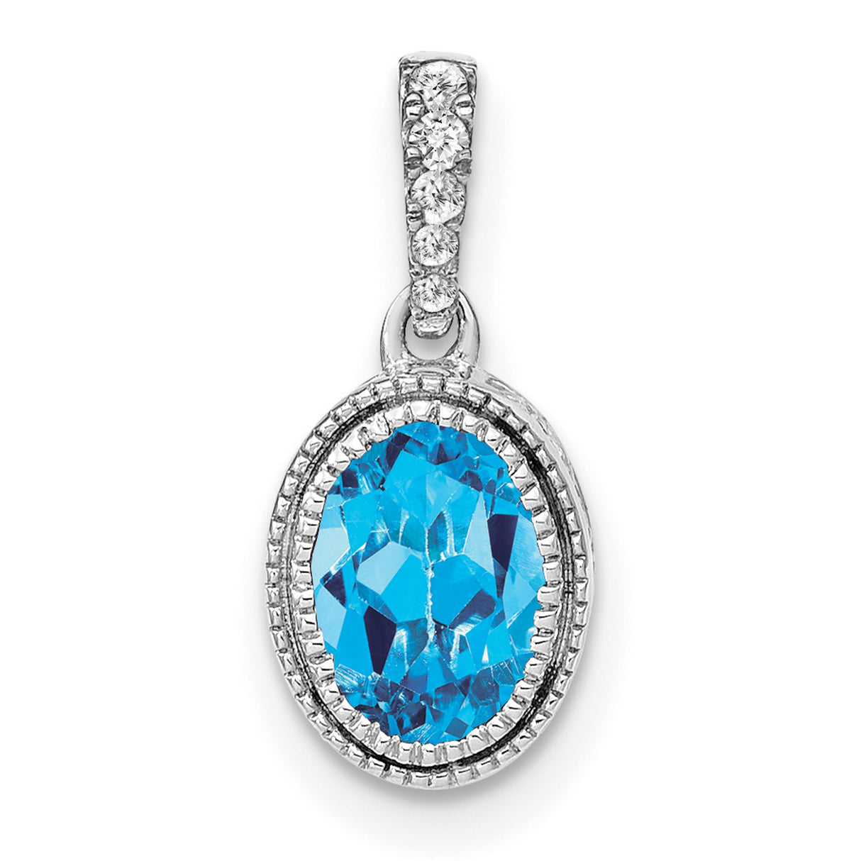 14k White Gold Pendant with Swiss Blue Topaz and Diamond Halo Accent Stones
