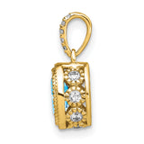 14k Yellow Gold Pendant with Swiss Blue Topaz and Diamond Accent Bail