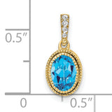 14k Yellow Gold Pendant with Swiss Blue Topaz and Diamond Accent Bail