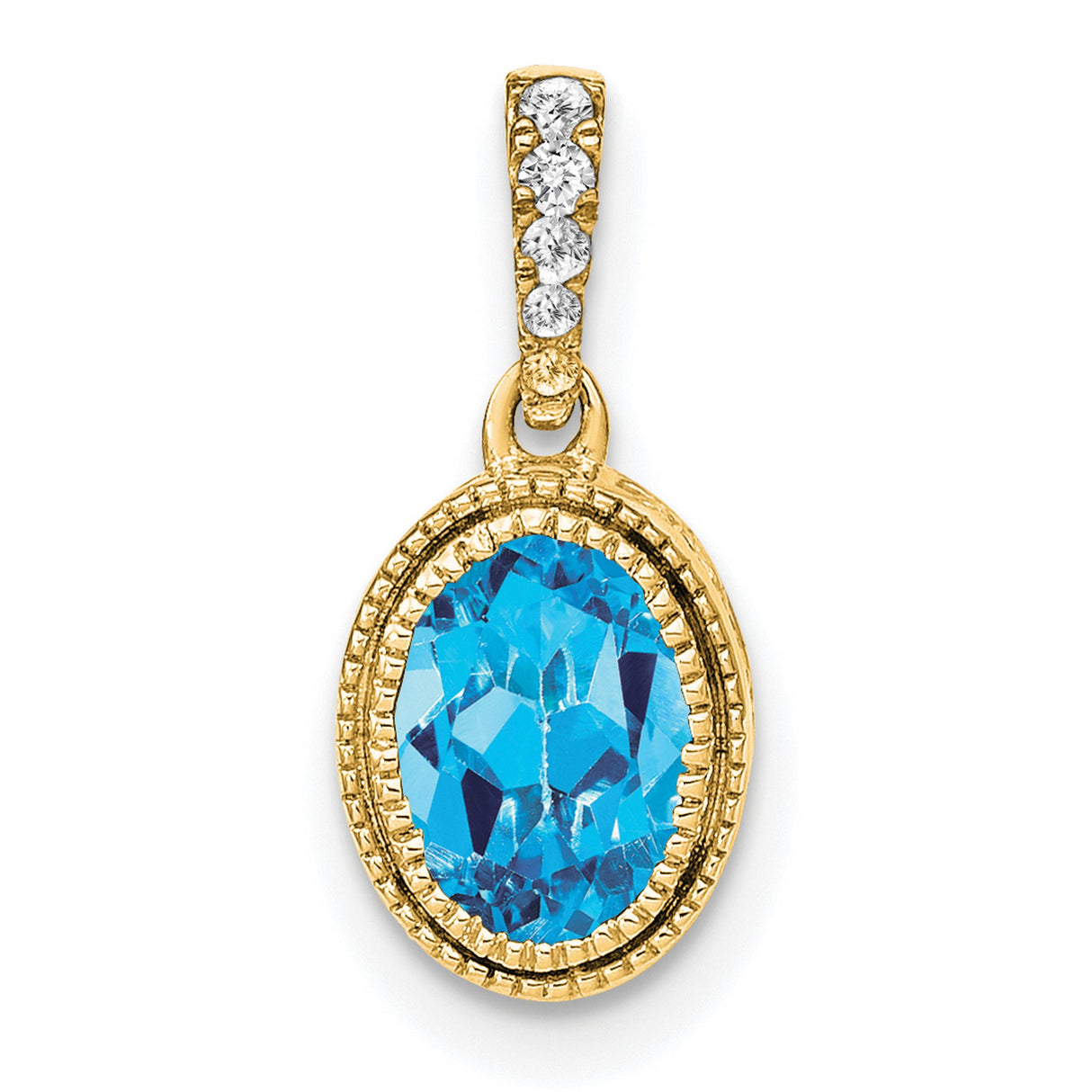 14k Yellow Gold Pendant with Swiss Blue Topaz and Diamond Accent Bail