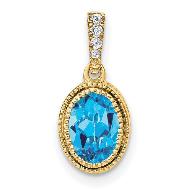 14k Yellow Gold Pendant with Swiss Blue Topaz and Diamond Accent Bail