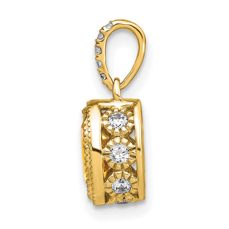 14k Yellow Gold Pendant with Oval Citrine and Diamond Accent in Textured Bezel Setting