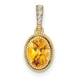 14k Yellow Gold Pendant with Oval Citrine and Diamond Accent in Textured Bezel Setting