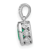 14k White Gold Emerald Pendant with Textured Bezel and Diamond Accents on Bail
