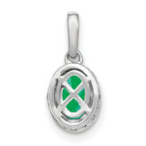 14k White Gold Emerald Pendant with Textured Bezel and Diamond Accents on Bail