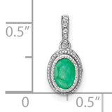 14k White Gold Emerald Pendant with Textured Bezel and Diamond Accents on Bail