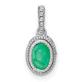 14k White Gold Emerald Pendant with Textured Bezel and Diamond Accents on Bail