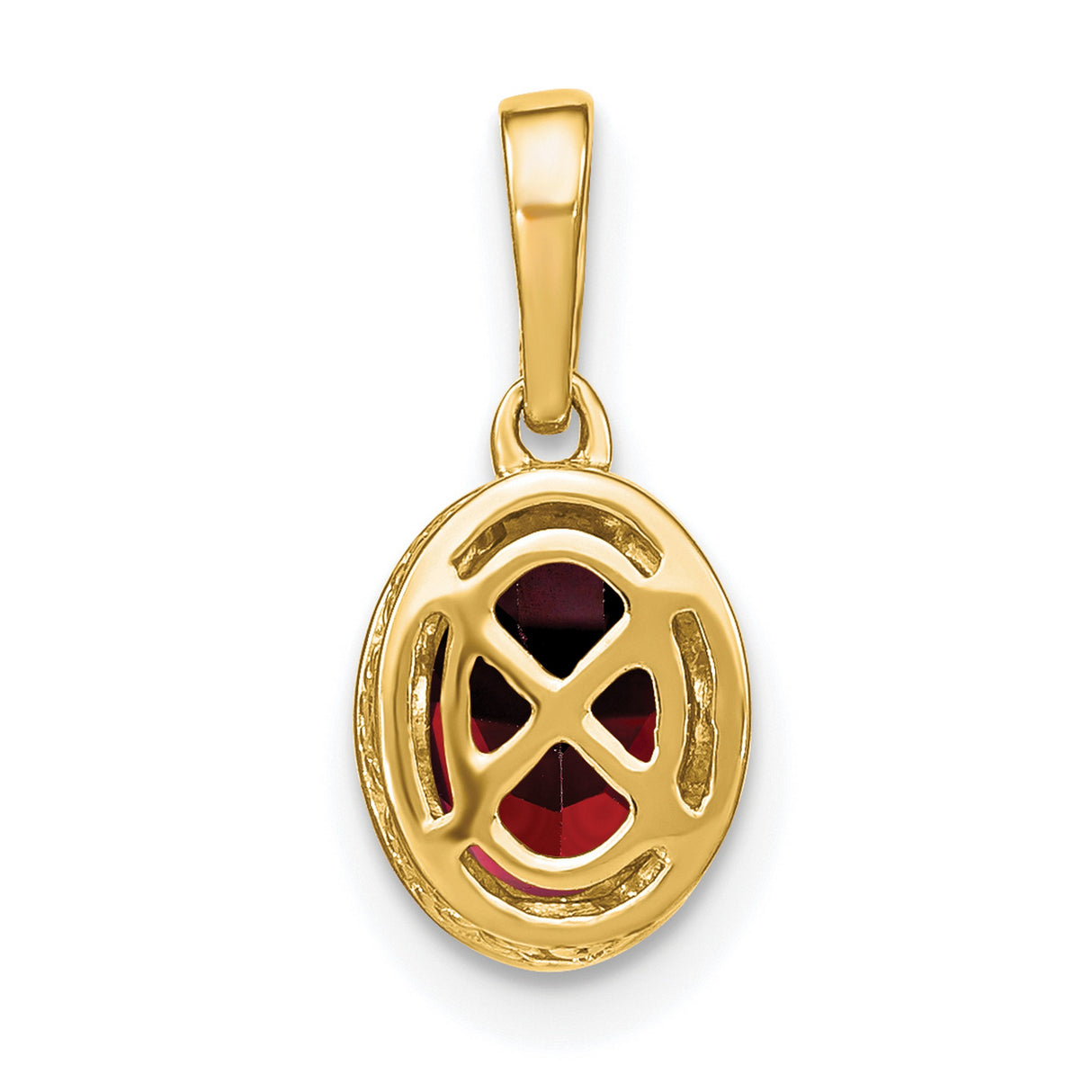 14k Yellow Gold Garnet Pendant with Diamond Accents, Textured Bezel Setting, January Birthstone