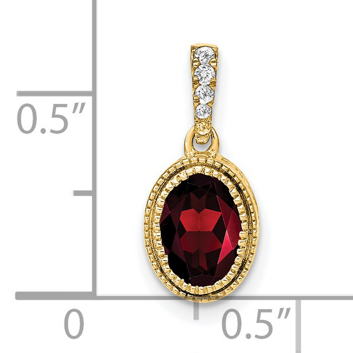 14k Yellow Gold Garnet Pendant with Diamond Accents, Textured Bezel Setting, January Birthstone