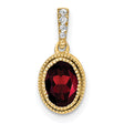 14k Yellow Gold Garnet Pendant with Diamond Accents, Textured Bezel Setting, January Birthstone