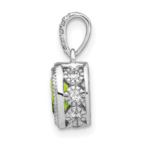 14k White Gold Peridot Pendant with Diamond Accent, August Birthstone Jewelry for Women