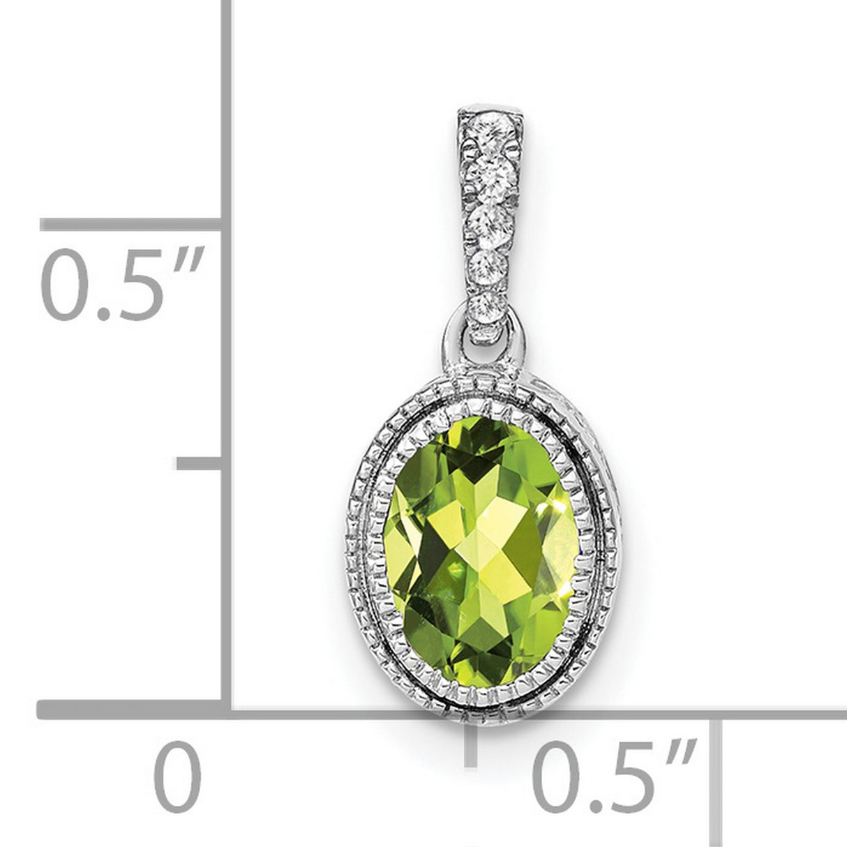 14k White Gold Peridot Pendant with Diamond Accent, August Birthstone Jewelry for Women