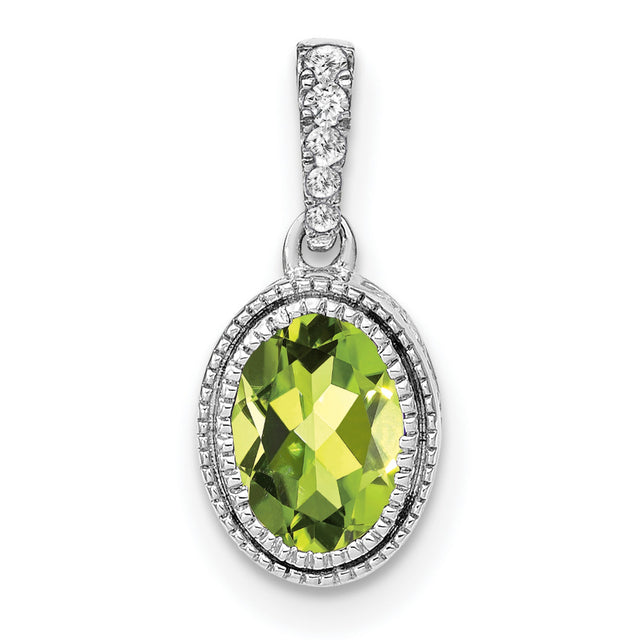 14k White Gold Peridot Pendant with Diamond Accent, August Birthstone Jewelry for Women