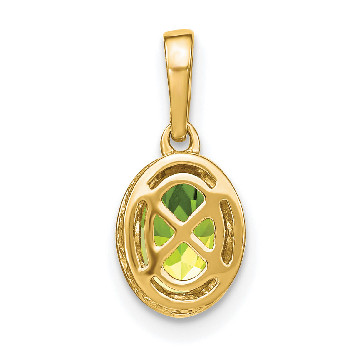 14k Yellow Gold Pendant with Oval Peridot and Diamond Accented Bail, August Birthstone Charm