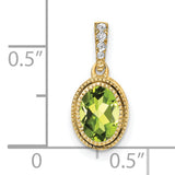14k Yellow Gold Pendant with Oval Peridot and Diamond Accented Bail, August Birthstone Charm