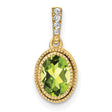 14k Yellow Gold Pendant with Oval Peridot and Diamond Accented Bail, August Birthstone Charm