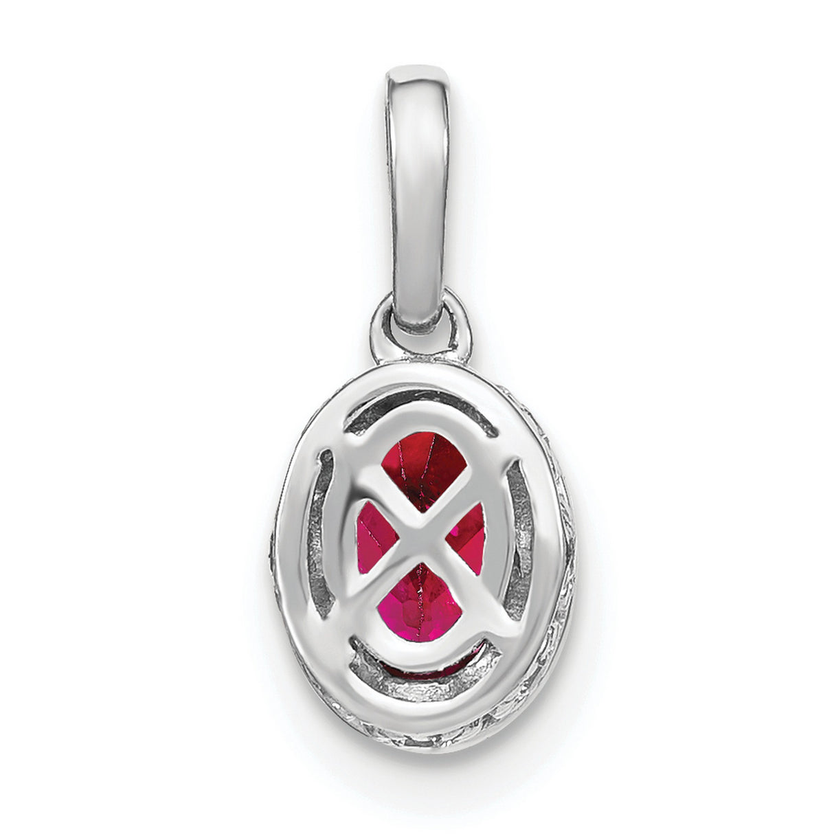14k White Gold Ruby Pendant with Diamond Halo Setting, Classic Formal Jewelry for Women