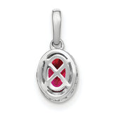 14k White Gold Ruby Pendant with Diamond Halo Setting, Classic Formal Jewelry for Women